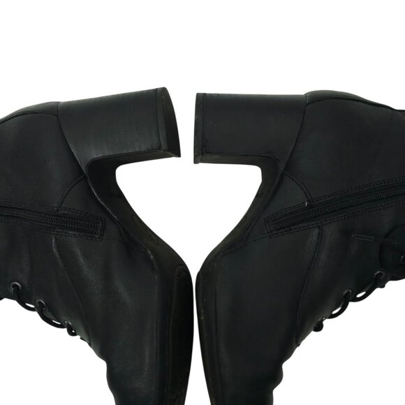 Born Ankle Boots Womens 9.5 M Leather Block Heel Side Zip Lace Up Black F56003 - Picture 15 of 16